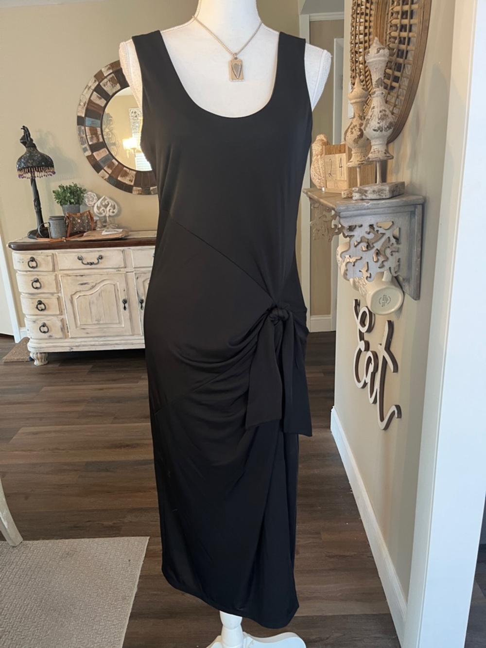 INC International Concepts Black Sleeveless Midi Dress with Side Tie